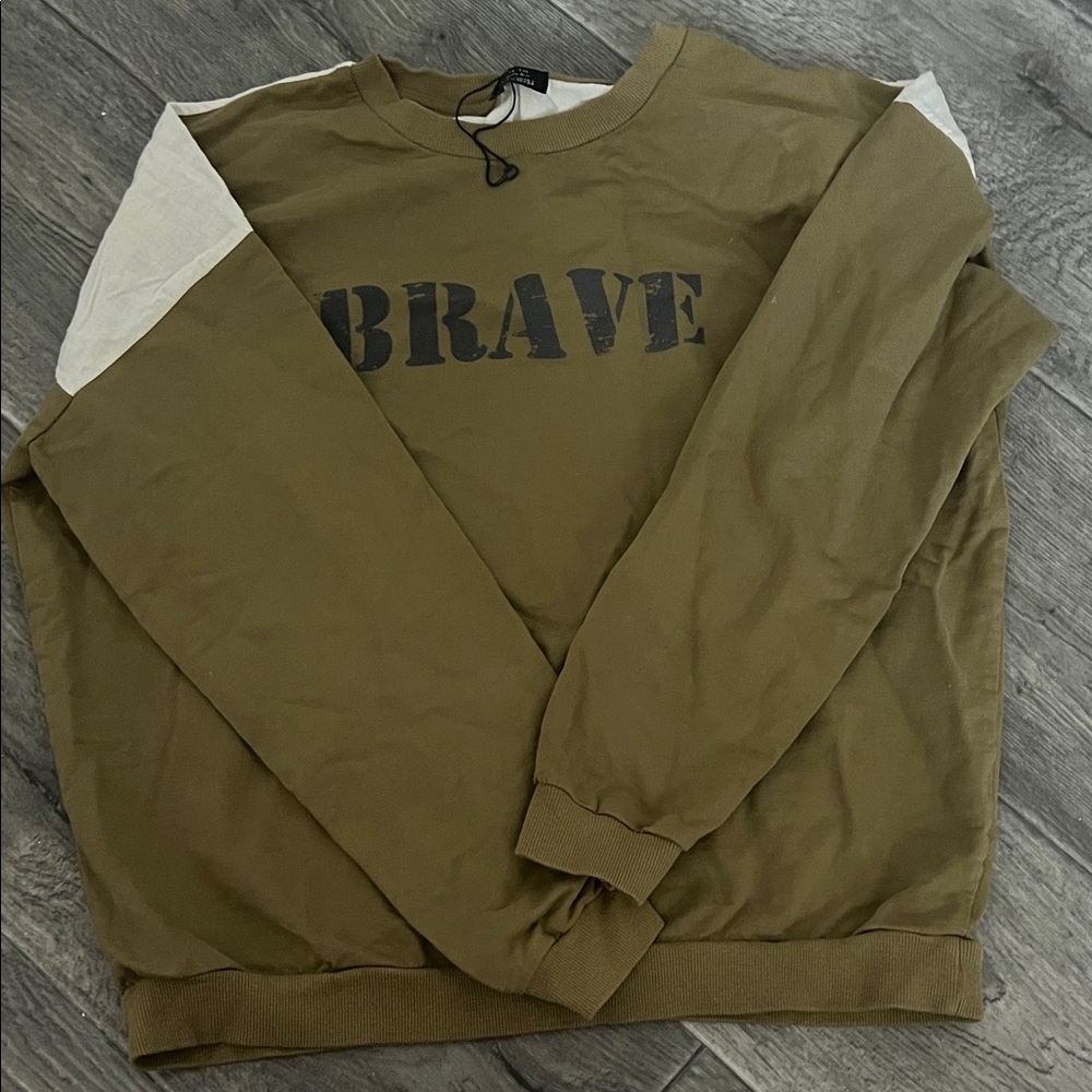 Zara Khaki Crewneck Sweatshirt with Bold Print
